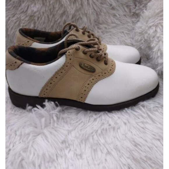 FootJoy SoftJoys Terrains Women's Size 7 Golf Shoes White w Brown Cleats - Picture 4 of 8